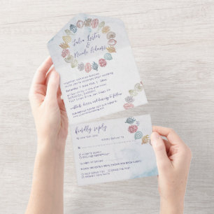Invitation Tout En Un Simple Beach Ocean Seashell Wreath Mariage