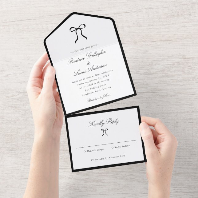 Invitation Tout En Un Simple Bow Classic Wedding (Déchirure)