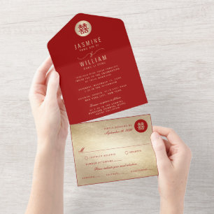 Invitation Tout En Un Simple Cercle Double Bonheur Mariage chinois