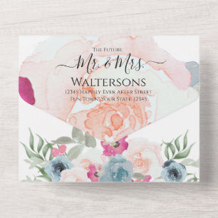 Invitation Tout En Un Simple Élégant Blush Fushia Rose