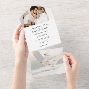 Invitation Tout En Un Simple Élégant Classique Moderne Photo Mariage