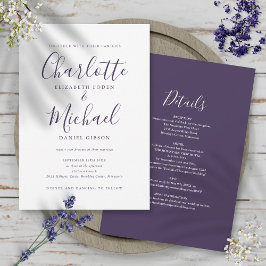 Invitation Tout en un simple élégant Mariage de script violet