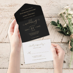 Invitation Tout En Un Simple Élégant Mariage Noir Or