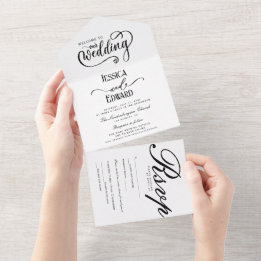 Invitation Tout En Un Simple élégante Noir Blanc Moderne Calligraphie