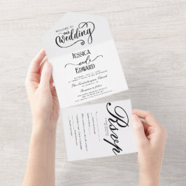 Invitation Tout En Un Simple élégante Noir Blanc Moderne Calligraphie
