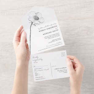 Invitation Tout En Un Simple Flower All in One Wedding Invite