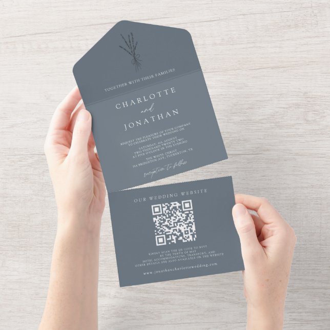 Invitation Tout En Un Simple Mariage Botanique Dusty Bleu (Déchirure)