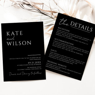 Invitation Tout-en-un simple Mariage moderne noir et blanc