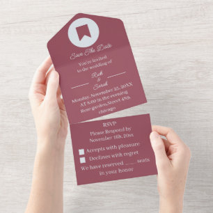 Invitation Tout En Un Simple Maroon Customisé Enregistrer La Date