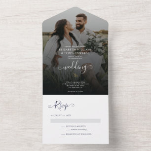 Invitation Tout En Un Simple minimaliste marine Bleu Mariage de Bohême