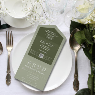 Invitation Tout En Un Simple minimaliste Sage Olive Green Cream Code QR