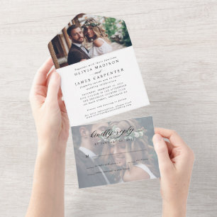Invitation Tout En Un Simple moderne élégant élégant 2 photo Mariage RSV
