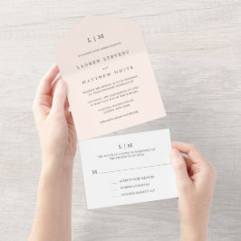 Invitation Tout En Un Simple Monogramme Rose Pâle Élégant Mariage