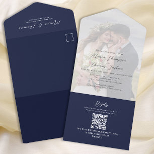 Invitation Tout En Un Simple QR Code Photo Marine Blue RSVP en ligne