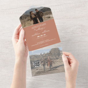 Invitation Tout En Un Simple Terracotta tendance QR Code RSVP Mariage