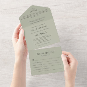 Invitation Tout En Un Simple Typographie Soft Save Green Mariage