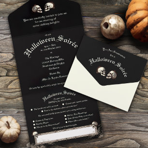 Invitation Tout En Un Skeletons de danse de la mort noire Halloween