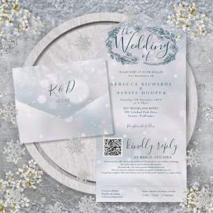Invitation Tout En Un Snowflakes Boho Floral QR Code Mariage