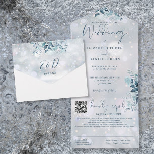 Invitation Tout En Un Snowflakes Floral QR Code Mariage