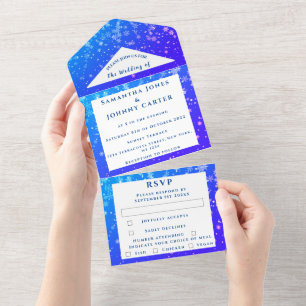 Invitation Tout En Un Snowflakes Snow Blue Winter Wonderland Mariage