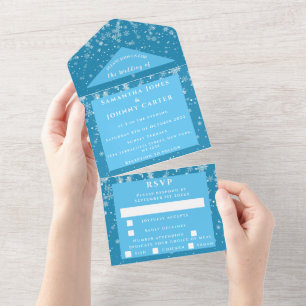 Invitation Tout En Un Snowflakes Snow Blue Winter Wonderland Mariage