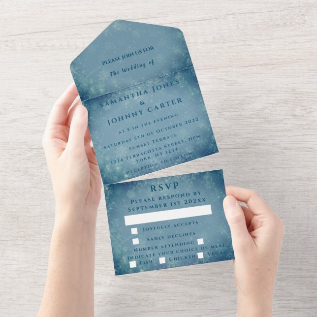 Invitation Tout En Un Snowflakes Snow Blue Winter Wonderland Mariage Tou (Déchirure)