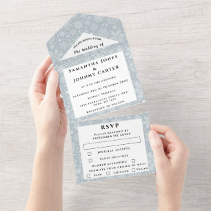 Invitation Tout En Un Snowflakes Snow Grey Winter Wonderland Mariage