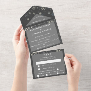 Invitation Tout En Un Snowflakes Snow Grey Winter Wonderland Mariage Tou
