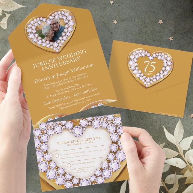 Invitation Tout En Un Soixante-quinzième anniversaire de mariage d'or fê (Créateur téléchargé)