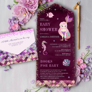 Invitation Tout En Un Sous l'océan Rose Violet Sirène Baby Shower