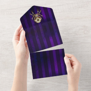 Invitation Tout En Un Spider Steampunk sur Arrière - plan pourpre
