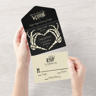 Invitation Tout En Un Squelette en forme de coeur Mains Mariage de coeur
