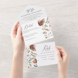 Invitation Tout En Un Stag rouille terracotta floral rose chic