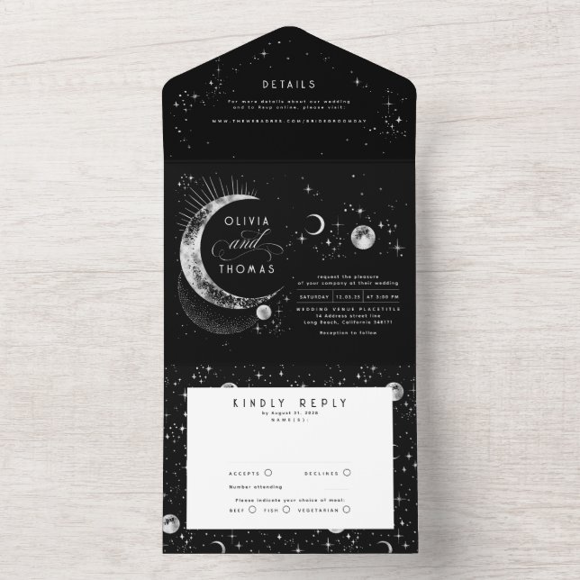 Invitation Tout En Un Stars de lune mystique céleste Halo Mariage (À l'intérieur)