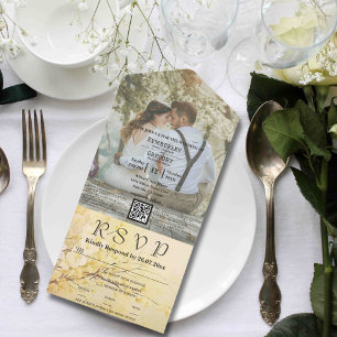 Invitation Tout En Un Style vintage Blanc Sakura Photo QR Code Site Web