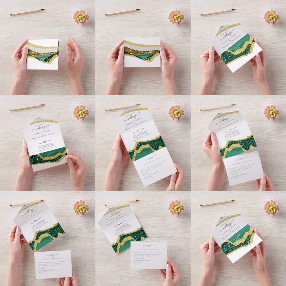 Invitation Tout En Un Sublime Emerald Green Gold Mariage