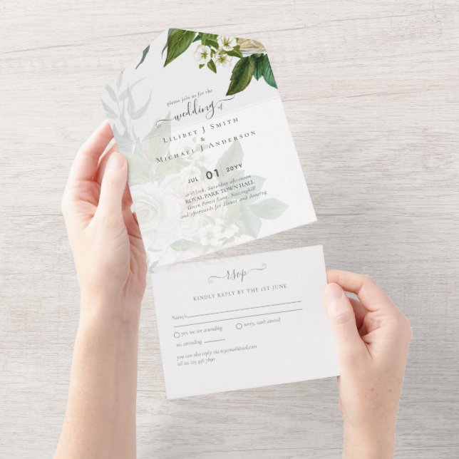 Invitation Tout En Un Sublime Suite de mariage aux roses bleues et blanc (Déchirure)