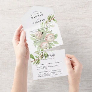 Invitation Tout En Un Suite mariage enveloppe de pommes aquarelle