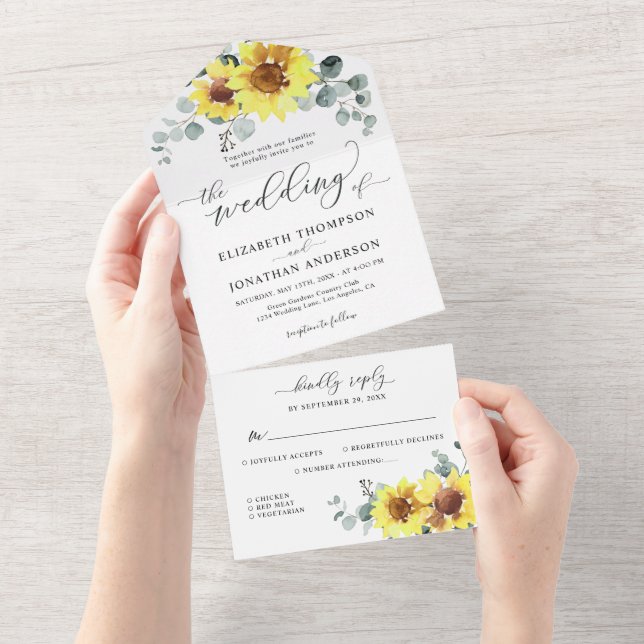 Invitation Tout En Un Sunflower Eucalyptus Elégant mariage floral RSVP (Déchirure)