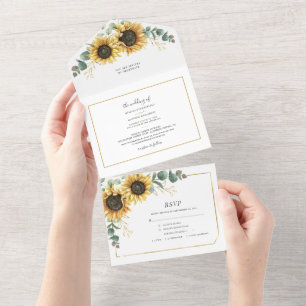 Invitation Tout En Un Sunflower Eucalyptus Mariage de script géométrique