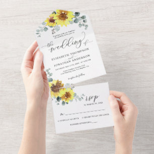 Invitation Tout En Un Sunflowers Eucalyptus Détails Mariage RSVP