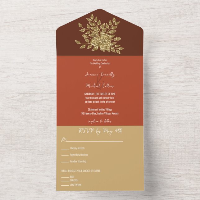 Invitation Tout En Un Superbe Mariage Rose Or (À l'intérieur)