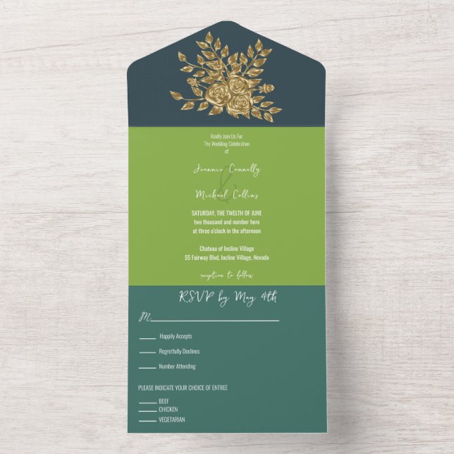 Invitation Tout En Un Superbe Mariage Rose Or (À l'intérieur)