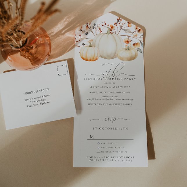 Invitation Tout En Un SURPRISE PARTY 95e anniversaire Citrouille congé d (Créateur téléchargé)