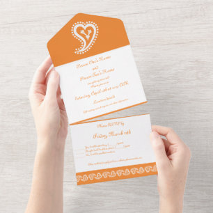 Invitation Tout En Un Sweet Paisley Hearts en Orange