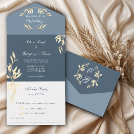 Invitation Tout En Un Symphonie florale intemporelle en Mariage bleu