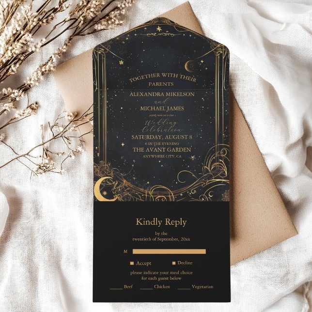 Invitation Tout En Un Tarot Celestin Mariage Sun Moon Stars Gold (Créateur téléchargé)