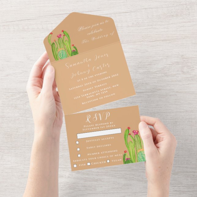 Invitation Tout En Un Terracotta Cactus Désert Mexique Arizona Mariage (Déchirure)