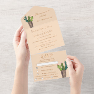 Invitation Tout En Un Terracotta Cactus Désert Mexique Arizona Mariage