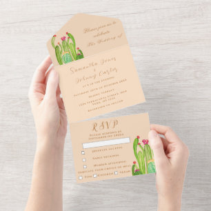 Invitation Tout En Un Terracotta Cactus Désert Mexique Arizona Mariage